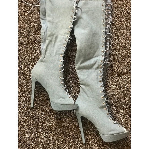 Denim High Heel Boots - Picture 2 of 7